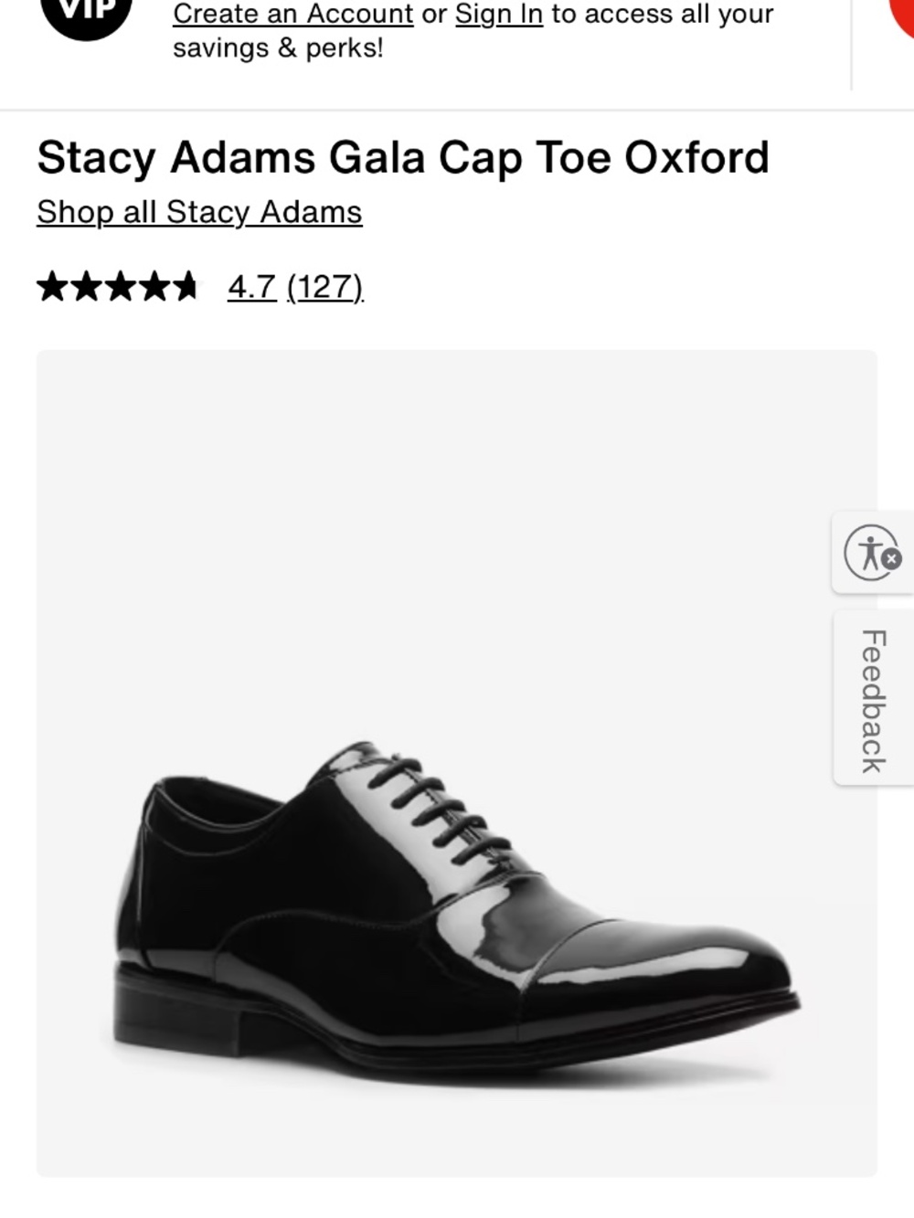 13W Stacy Adams Gala Cap Toe Oxford black patent tuxedo shoes